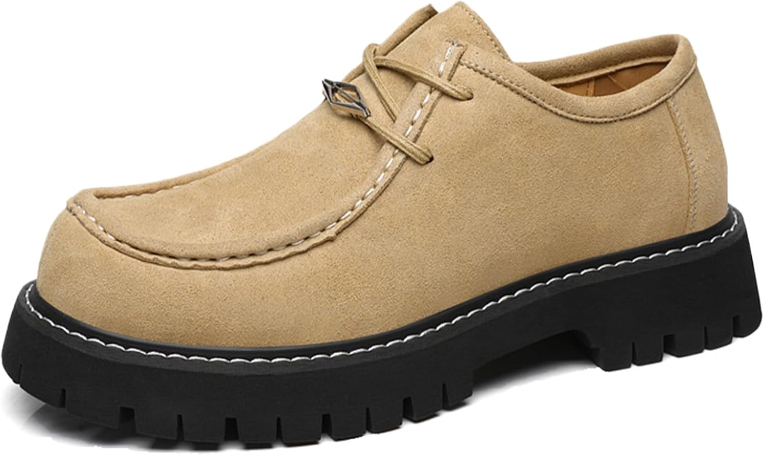 

Туфли оксфорды на платформе из замши для мужчин, классическая модель с массивным каблуком и рифленой подошвой, не скользящие, на шнуровке, с круглым носком, для офиса и делового стиля, дерби для уличного готического образа Oxngdmdm, Apricot