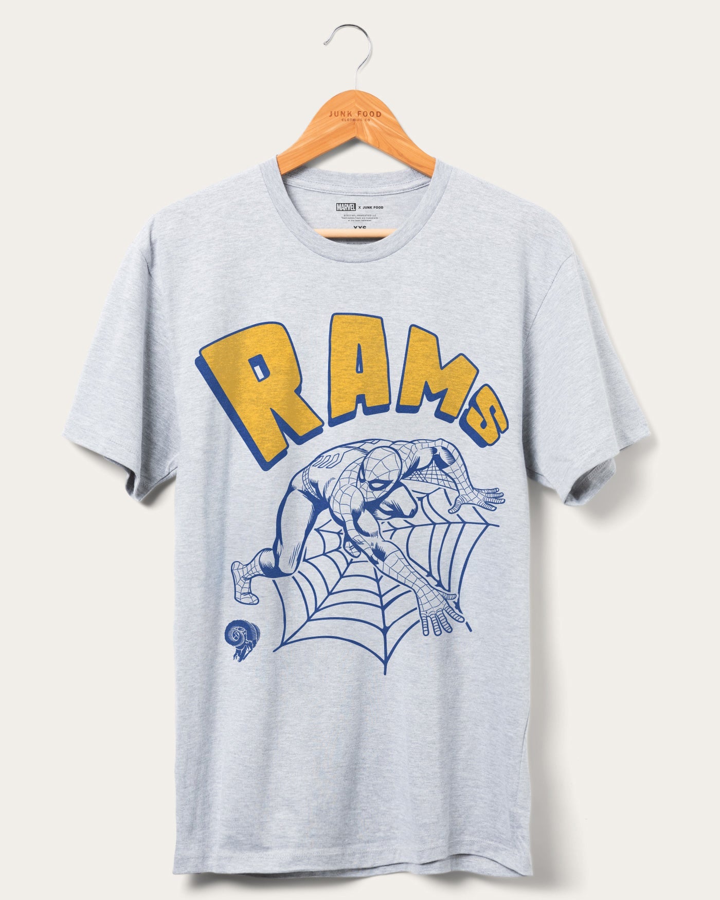 

Футболка Rams Spider-Man Web Slinger Junk Food Clothing, цвет heather grey