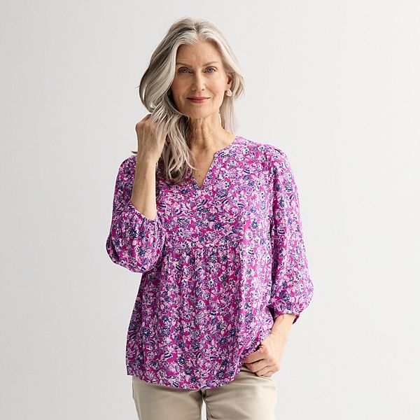 

Женская блуза с кокеткой спереди Croft & Barrow, Plum Whimsy Floral