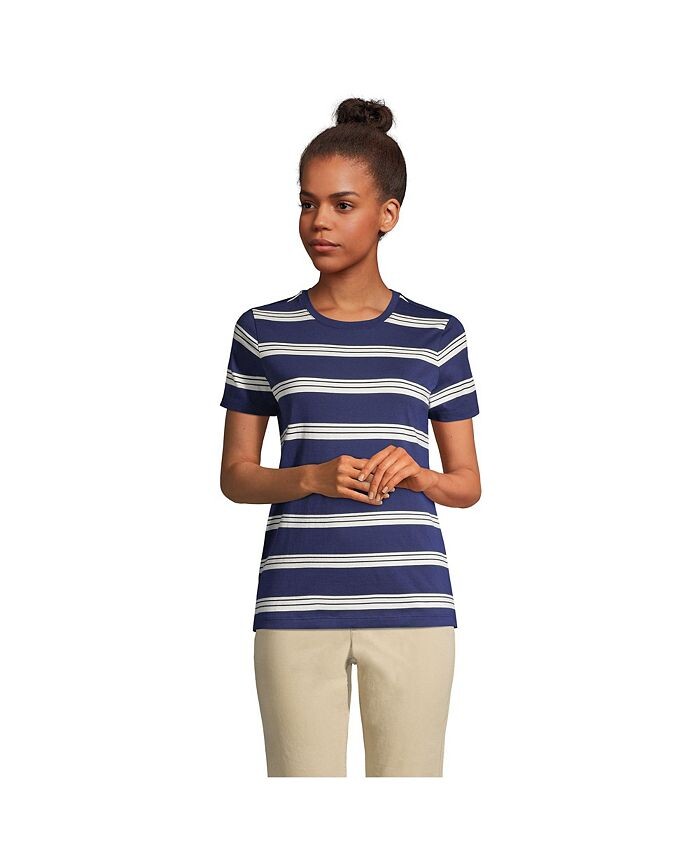 

Свободная хлопковая футболка Petite с круглым вырезом и короткими рукавами Supima Lands' End, синий