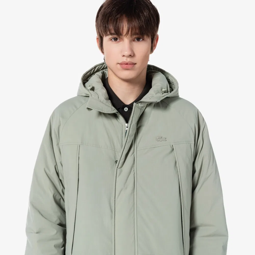 Мужской длинный пуховик с капюшоном серого цвета от Lacoste — фото 4