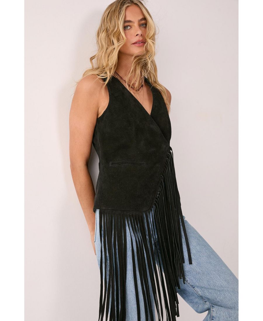 

Женский жилет из высококачественной замши с бахромой Nasty Gal, Black