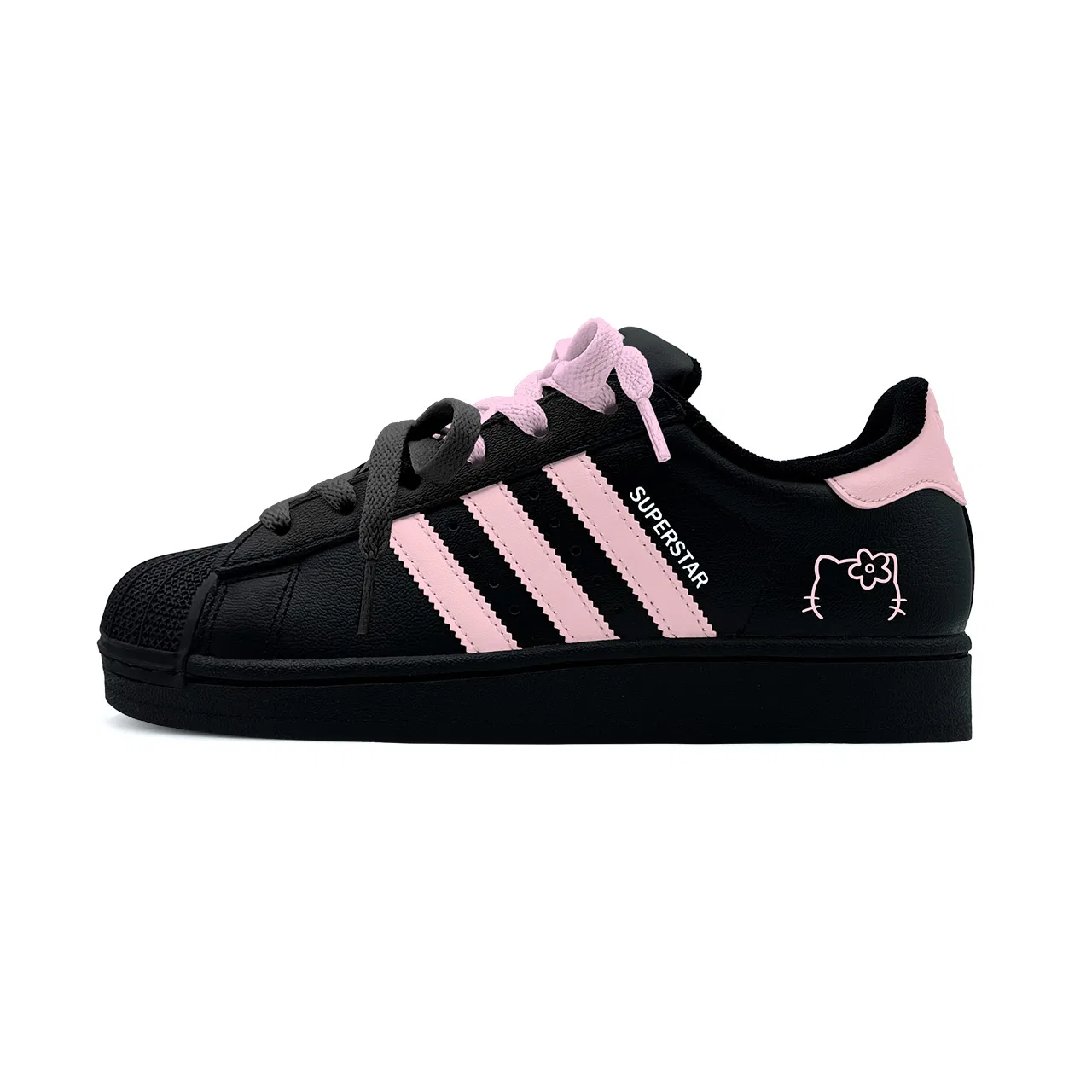 Кроссовки детские Superstar 2 Adidas Originals черно-розовые