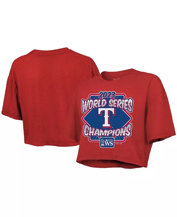

Женская футболка Threads Red Texas Rangers 2023 World Series Champions Best Face Forward с укороченным кроем Tri-Blend Majestic