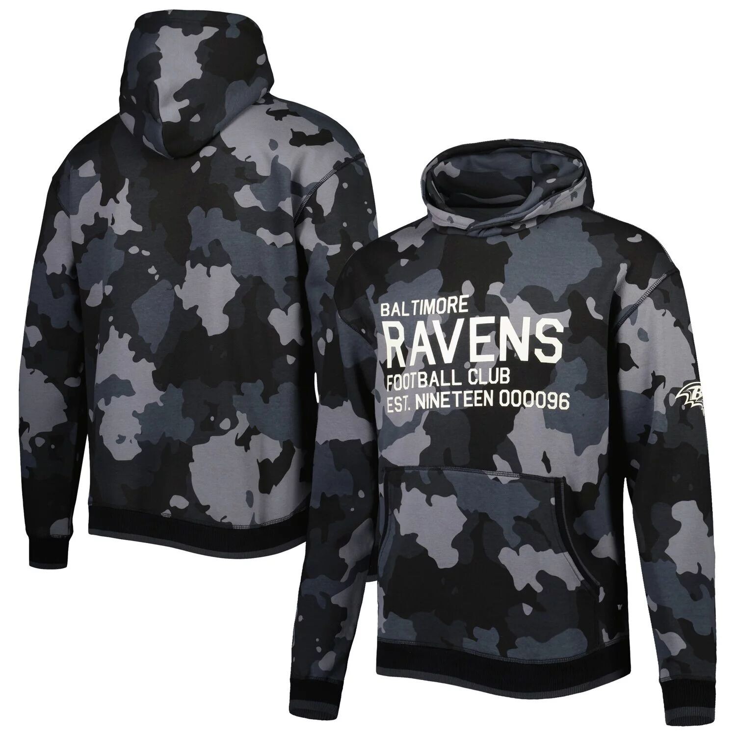 

Мужской черный пуловер с капюшоном и камуфляжным принтом The Wild Collective Baltimore Ravens