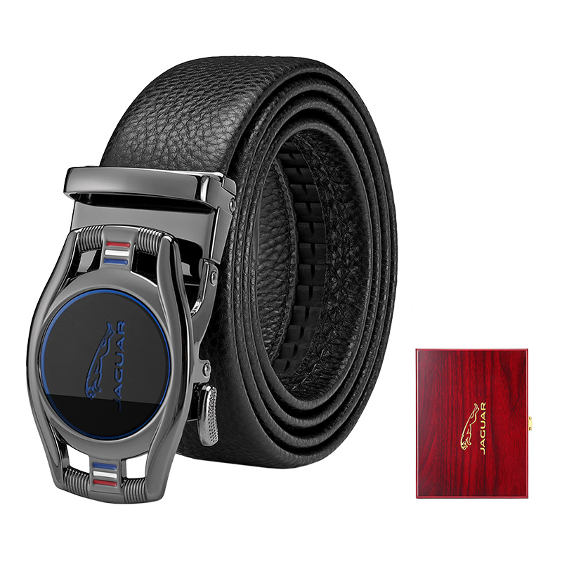 

JAGUAR Мужской кожаный ремень из коровьей кожи черный шириной 3.55 см, Blue Logo Premium Wooden Box Clothing Sets