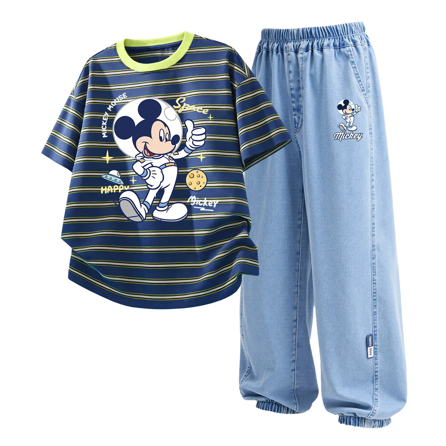 Детский спортивный костюм Disney Casual Sportswear 2 Piece Set Di Rainbow Heart Pink Brown+Solid Color Denim Light Blue — фото 4