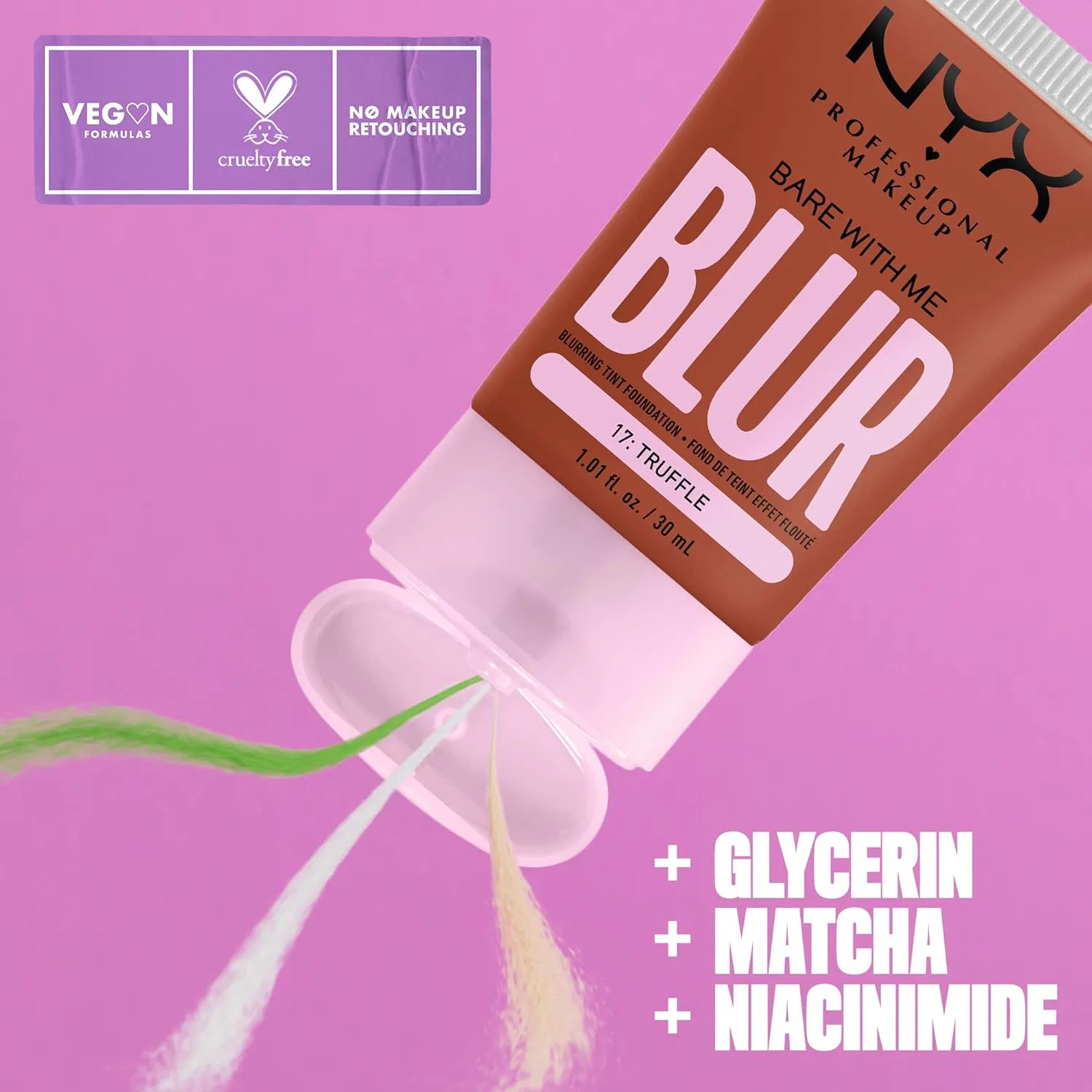Тональная основа NYX Professional Makeup Bear With Me Blur Skin Tint, оттенок 17 Truffle, 30 мл — фото 2