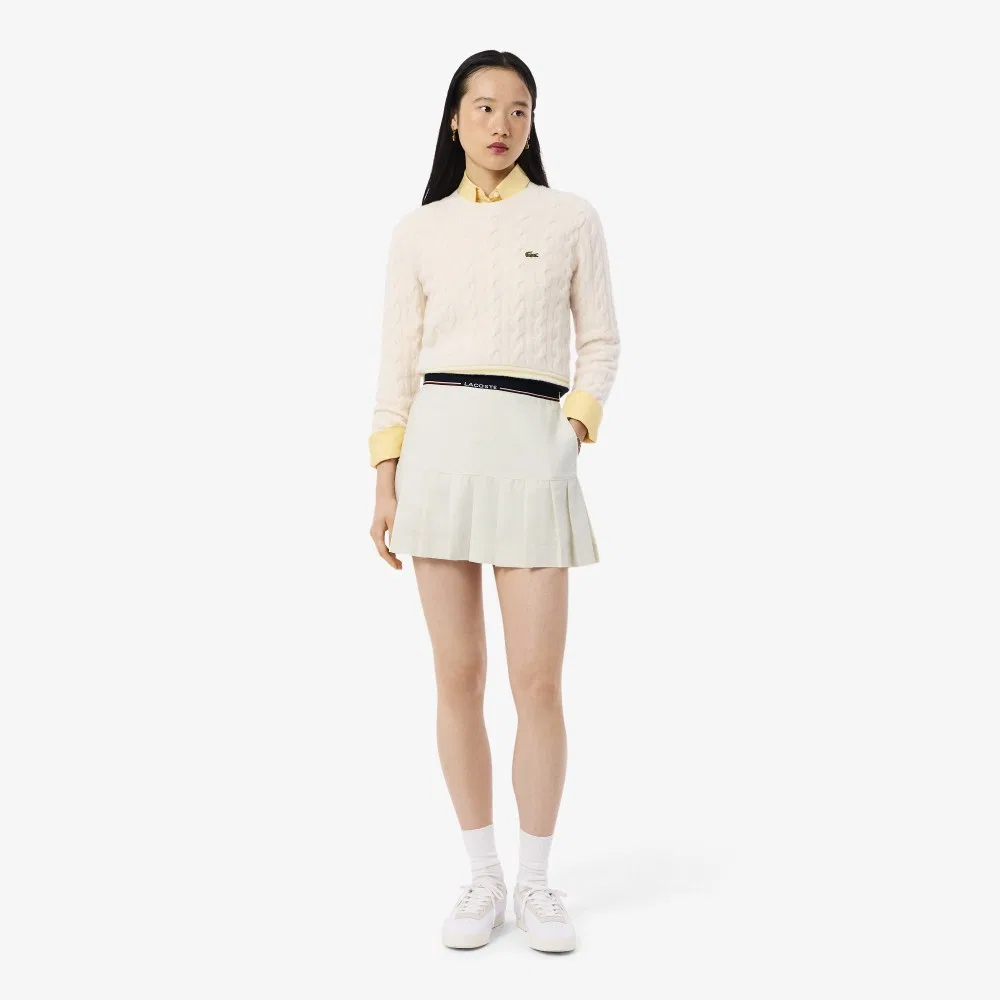 Юбка Lacoste плиссированная мини, с логотипом, кремовая
