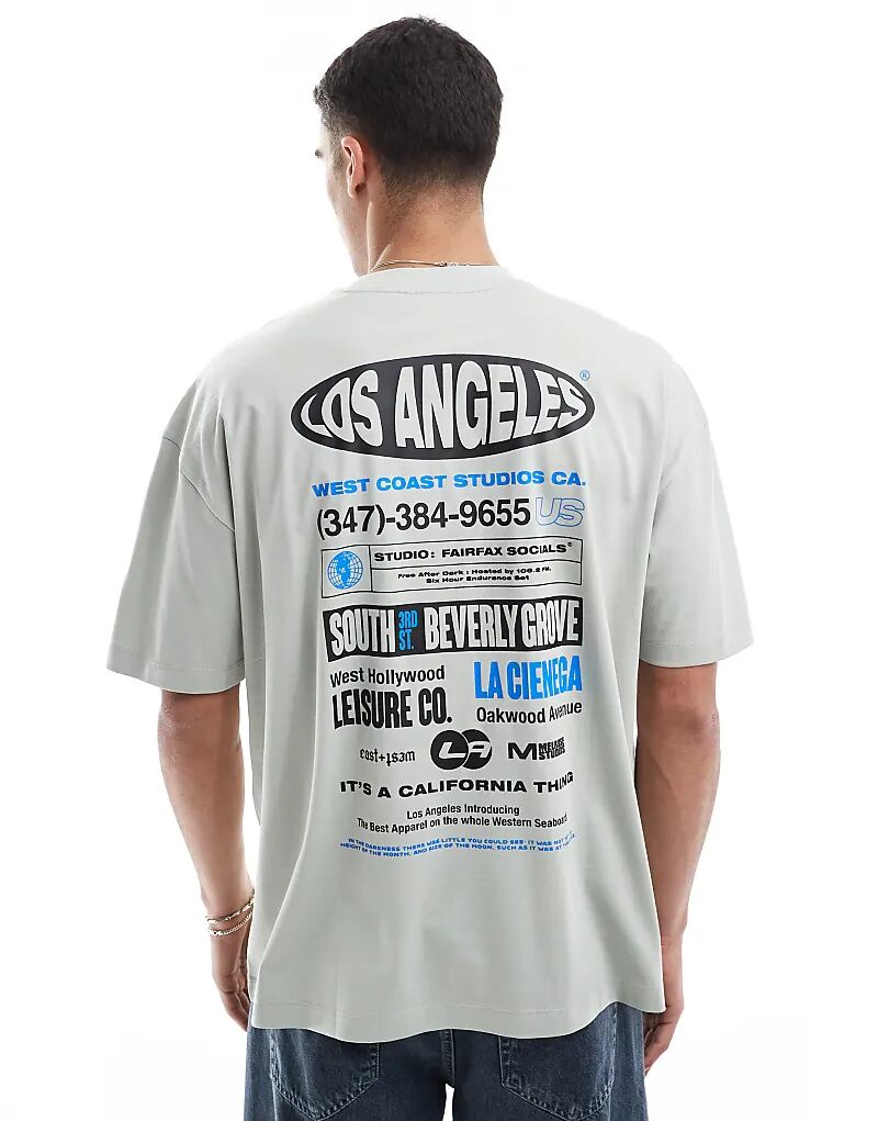 

Футболка оверсайз ASOS DESIGN с городским принтом серого цвета