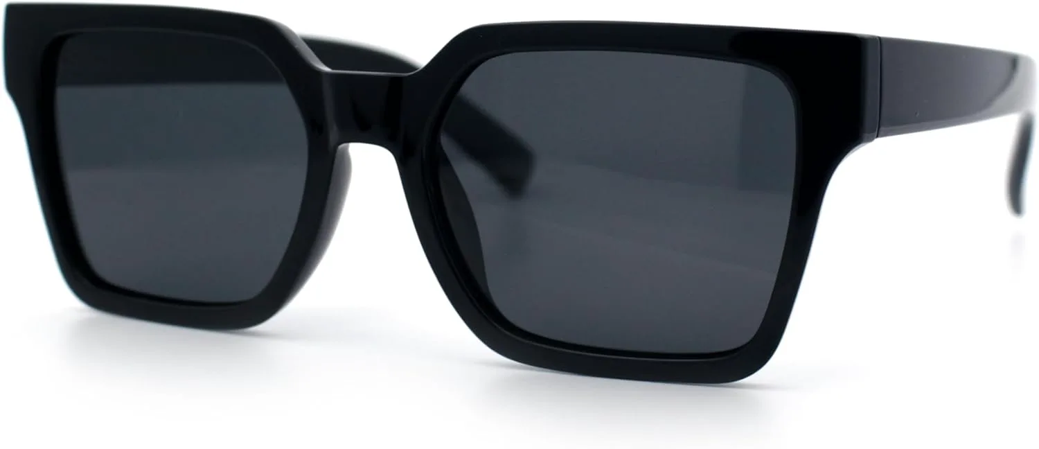 

SA106 Поляризованные солнцезащитные очки в мужском стиле с роговой оправой, прямоугольной формы, пластиковым корпусом, минималистичный дизайн, Shiny Black - Black