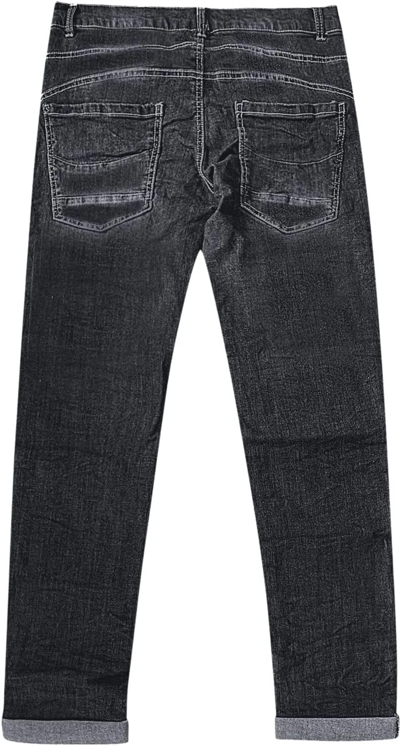 Женские джинсы distressed slim straight cuffed crop mid rise stretchy washed vintage boyfriend — фото 4