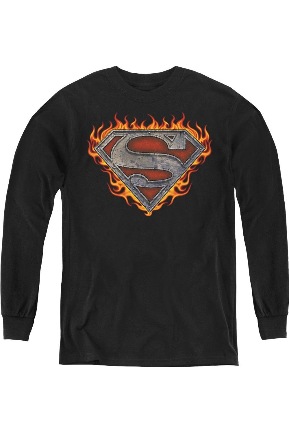

Футболка с длинным рукавом для подростков "Superman Iron Fire Shield" Gildan, черный