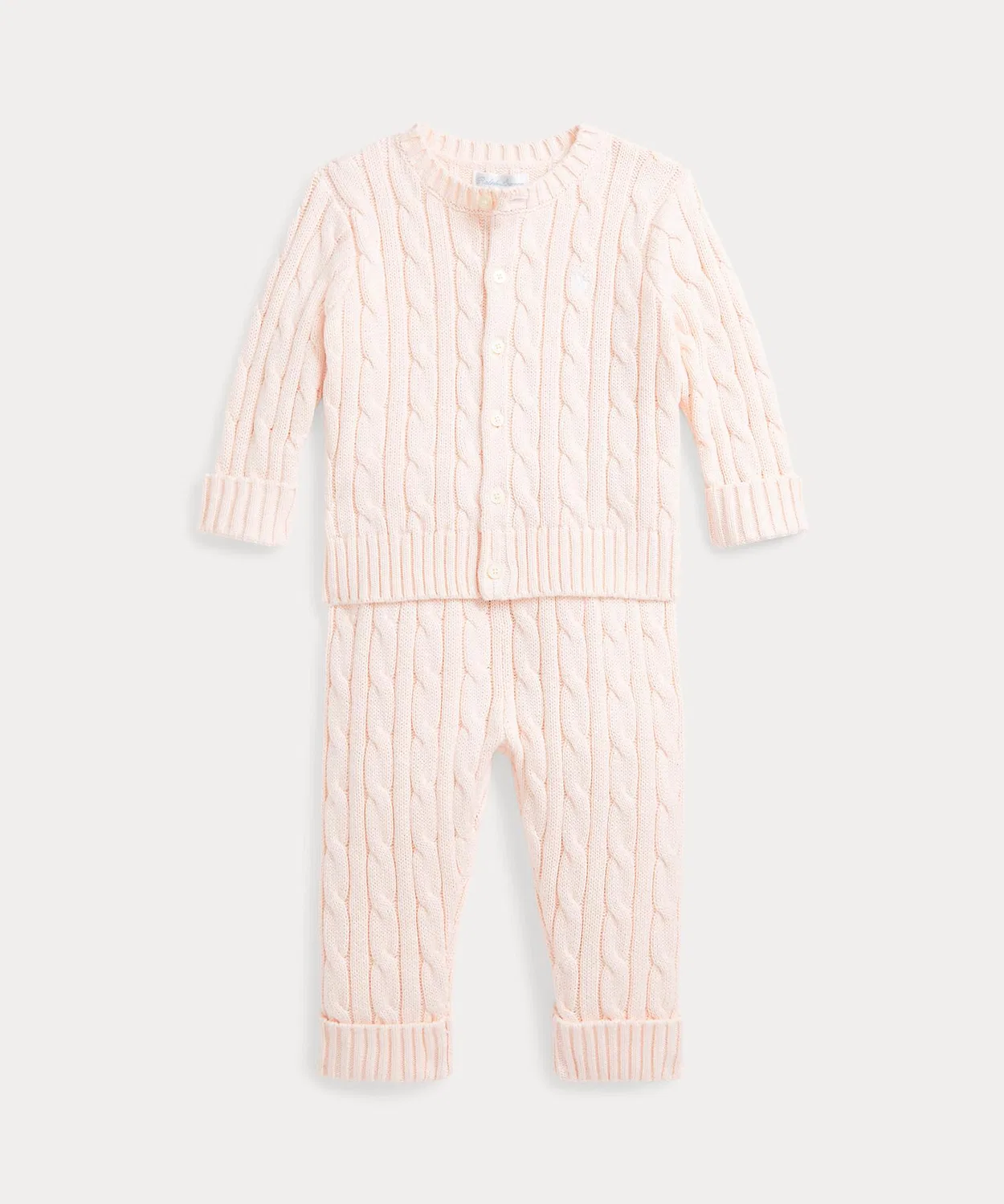 Вязаный кардиган и брюки из хлопка Ralph Lauren, сет, розовый