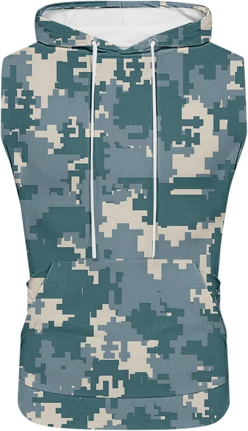 Мужская майка с капюшоном Camouflage Bodybuilding Muscle Cut Off, синий камуфляж — фото 2