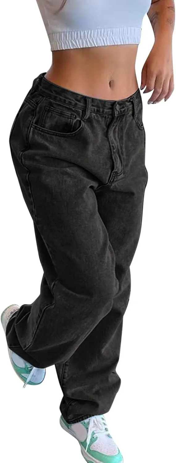 Женские джинсы Trendy, высокие, прямые, широкие, эластичные
