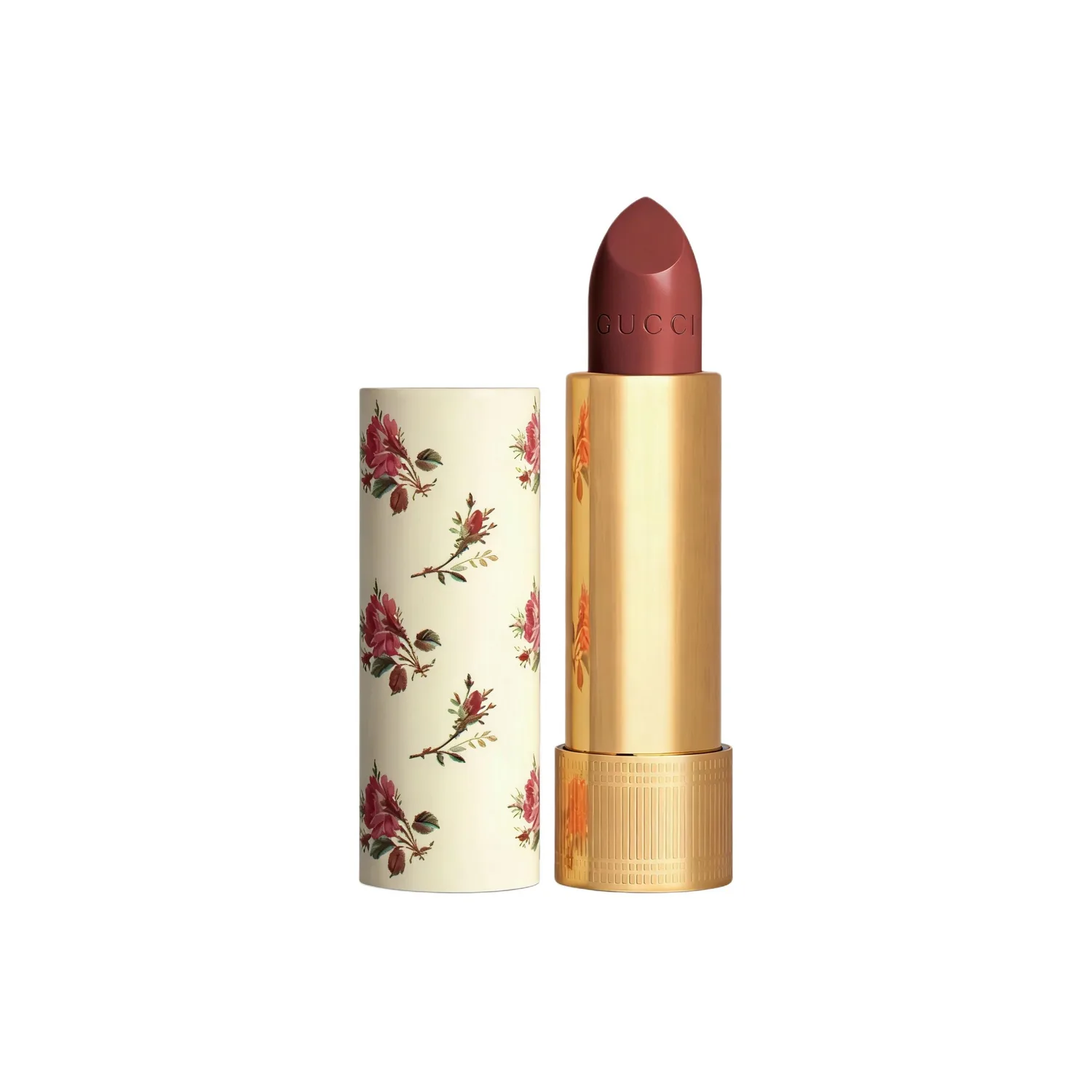 GUCCI Помада-бальзам Golden Tube Floral с увлажняющим кремом Qingsi Silk, #227 Cool Tea Nude Brown