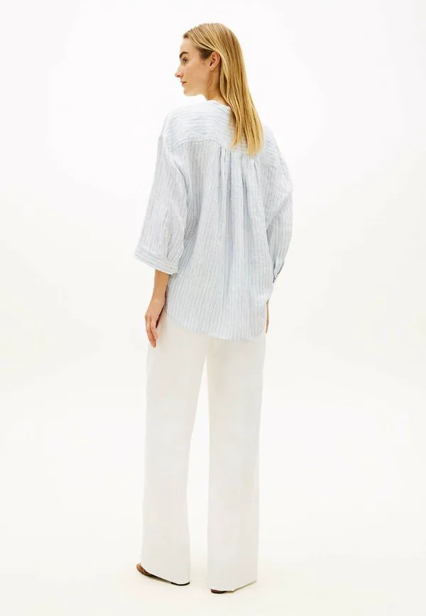 Блузка свободного кроя с короткими рукавами Tommy Hilfiger, Chalk Stp Ecru Blue Orbit — фото 3