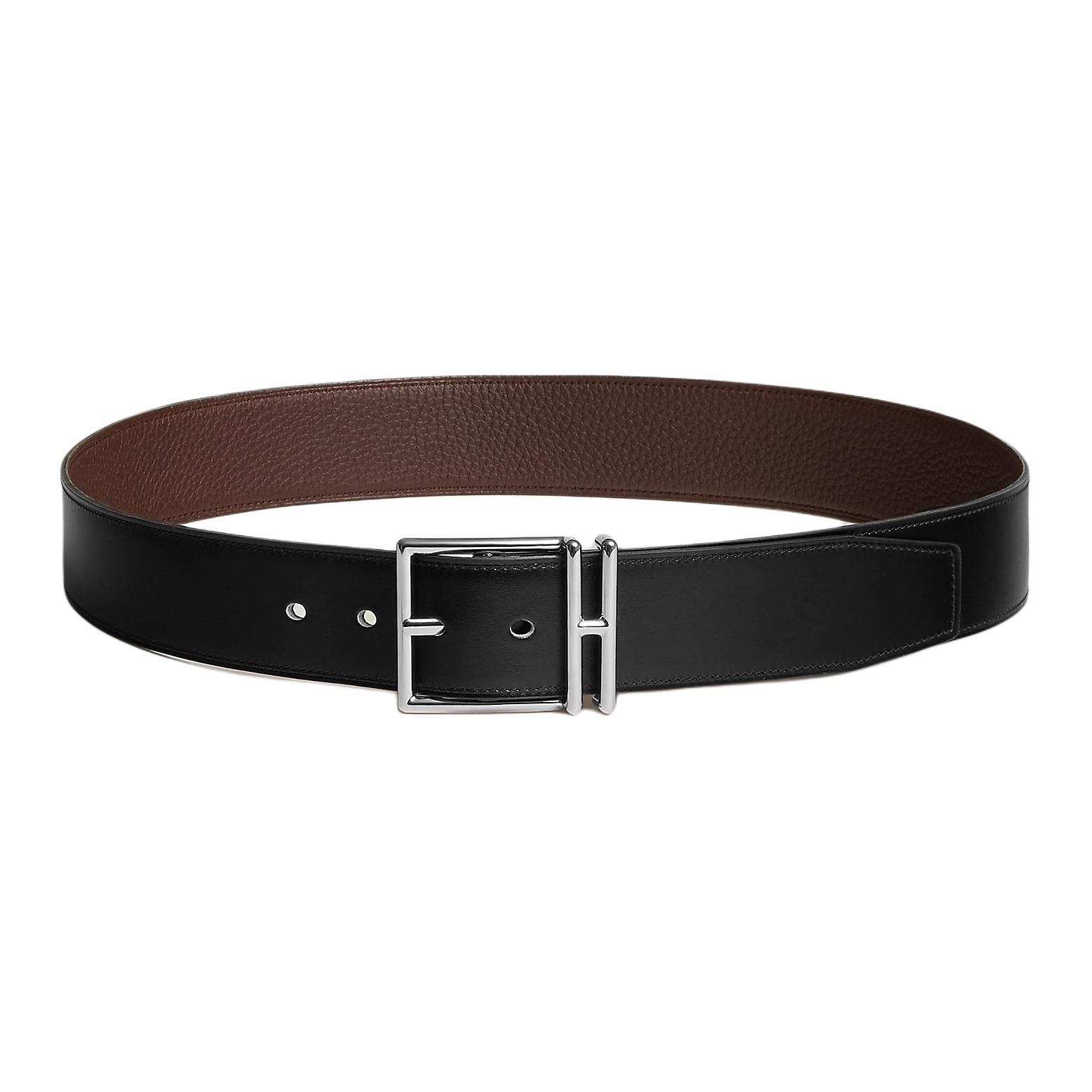 

HERMES Мужской ремень из телячьей кожи черный шоколад шириной 4,1 см, Black/Chocolate