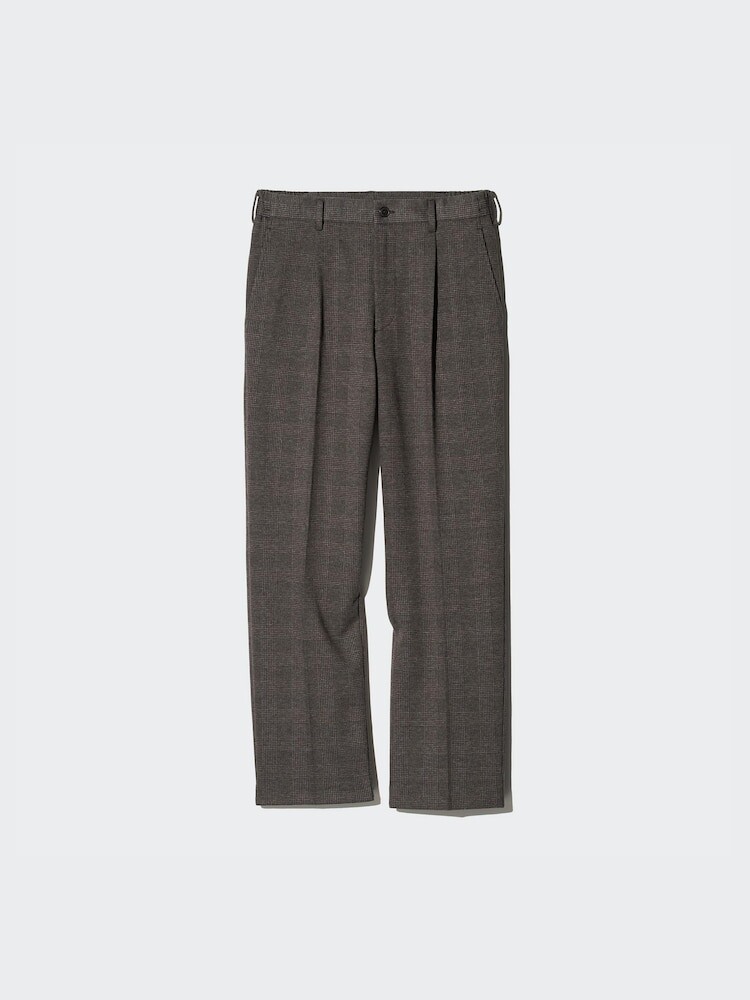 

Широкие брюки в складку клетчатые glen Uniqlo, цвет 38 коричневый