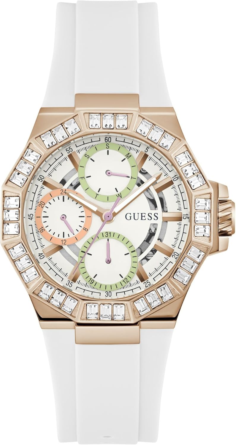 

Guess, женские часы, 39 мм, белый ремешок, белый циферблат, корпус цвета розового золота