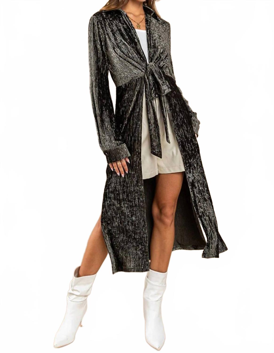 

Ces Femme Длинный кардиган-пыльник Mena с металлическим блеском и завязками спереди, оливково-черный