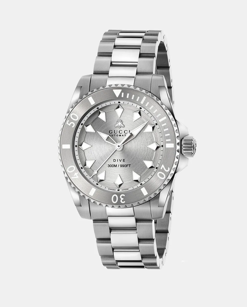 

Dive YA136354 Автоматические стальные мужские часы Gucci, серебряный