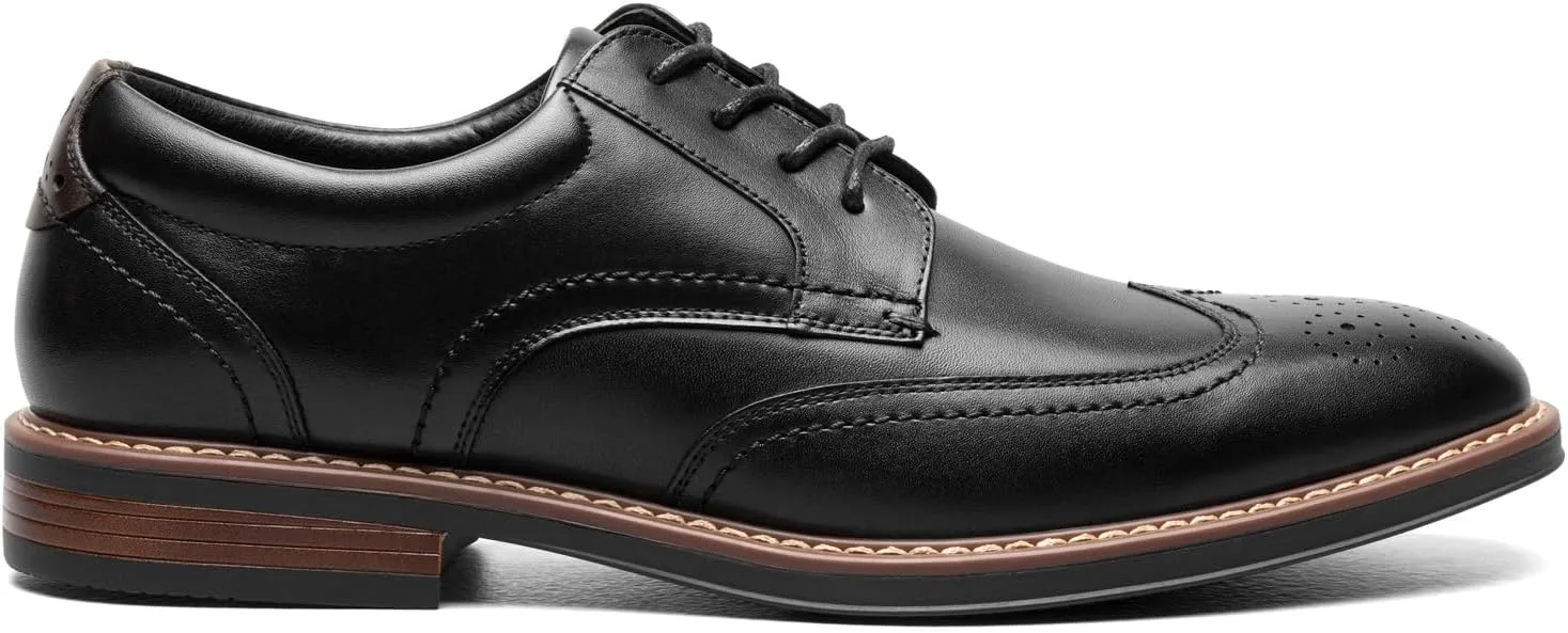 Мужские кожаные Oxford Nunn Bush Centro Flex Wingtip с перфорацией и декоративными элементами в стиле броги, нуровке, черный — фото 3