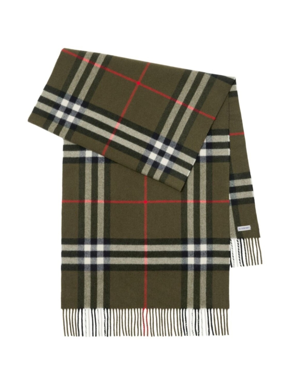 Burberry кашемировый шарф в клетку с бахромой, зеленый — фото 2