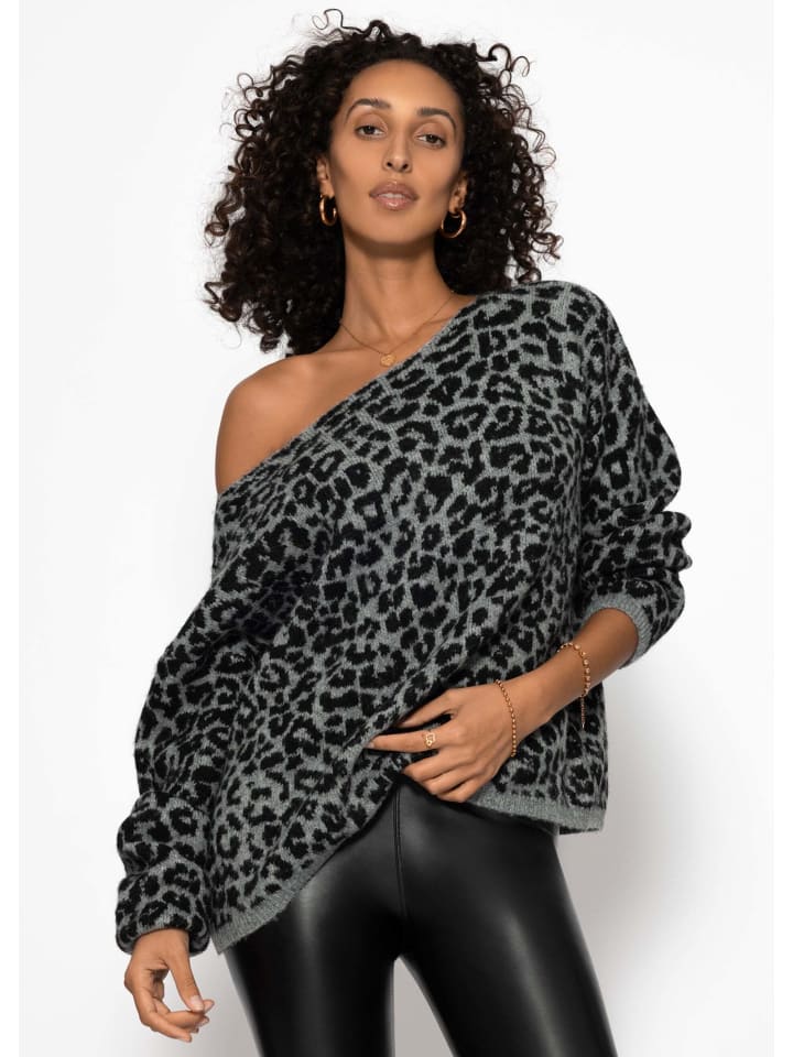 

SASSYCLASSY Светло-серый свитер с леопардовым принтом