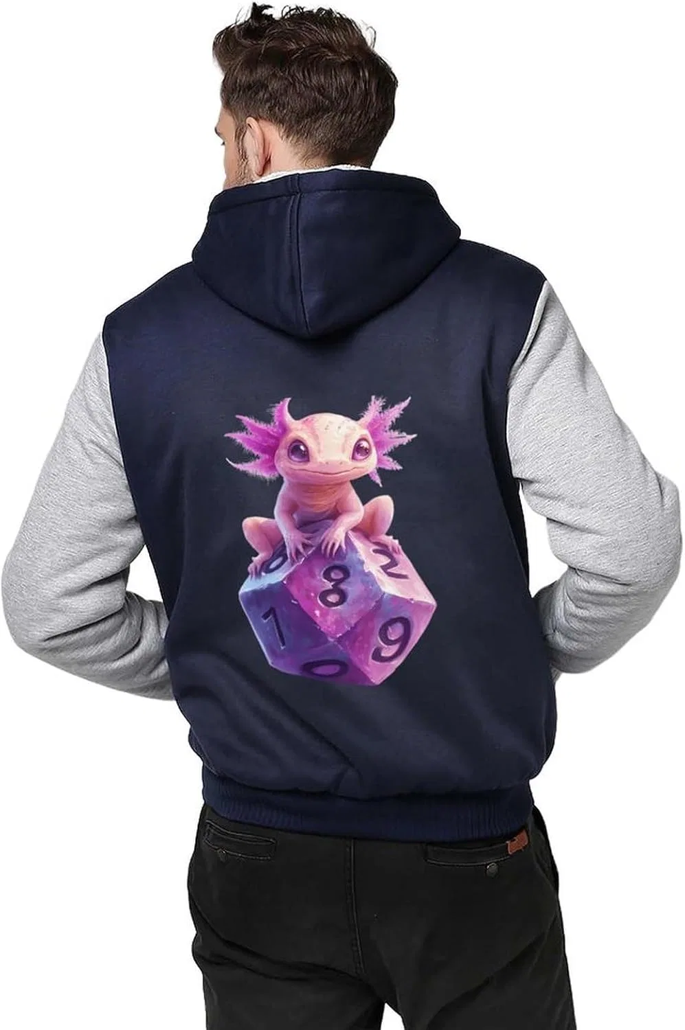 Толстовка с капюшоном Axolotl with Dice, флисовая, на молнии, Light Gray-style — фото 2