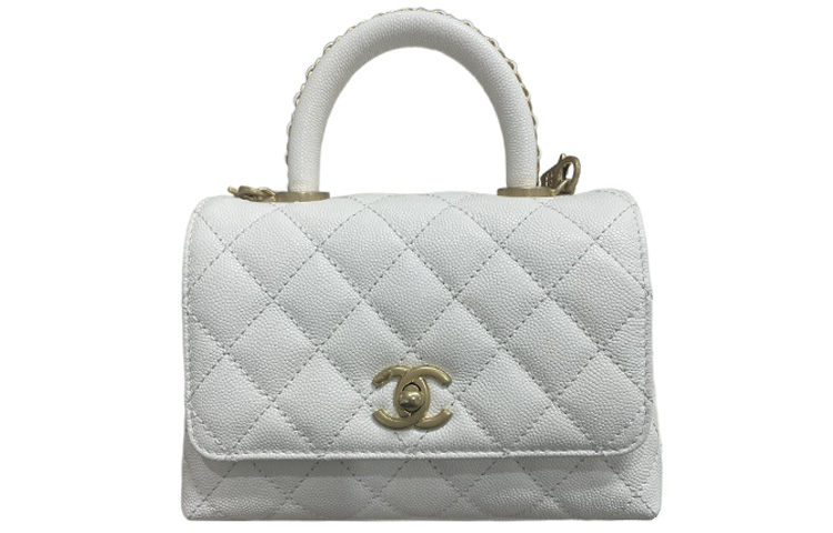 

CHANEL Сумка через плечо из коровьей кожи цвета личи, весенне-летняя, 23P, с ручкой из кокоса, мини-сумка, белая, женская