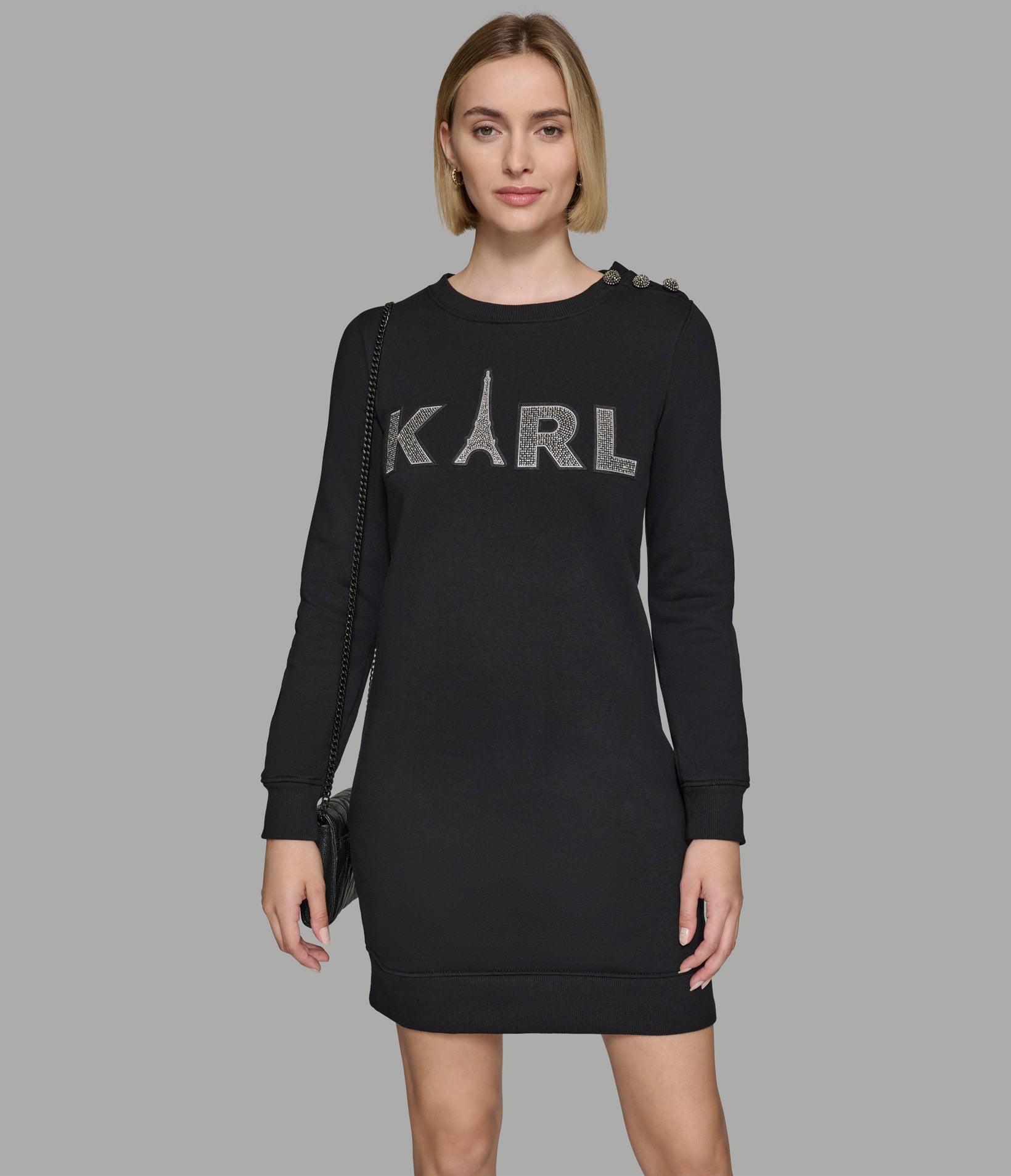 

Платье-толстовка с кристаллическими пуговицами karl KARL LAGERFELD PARIS, черный