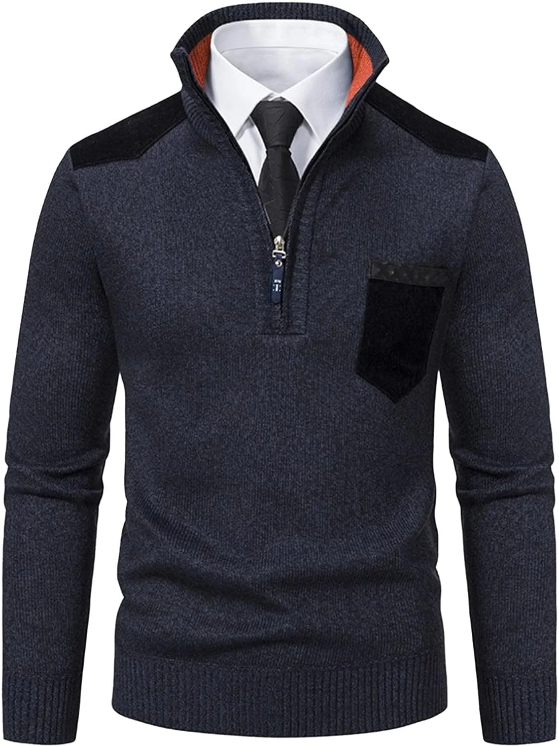 

Мужской свитер с воротником стойкой, застежкой на четверть, облегающий, с длинными рукавами, термо, рубчик TrndTrsure