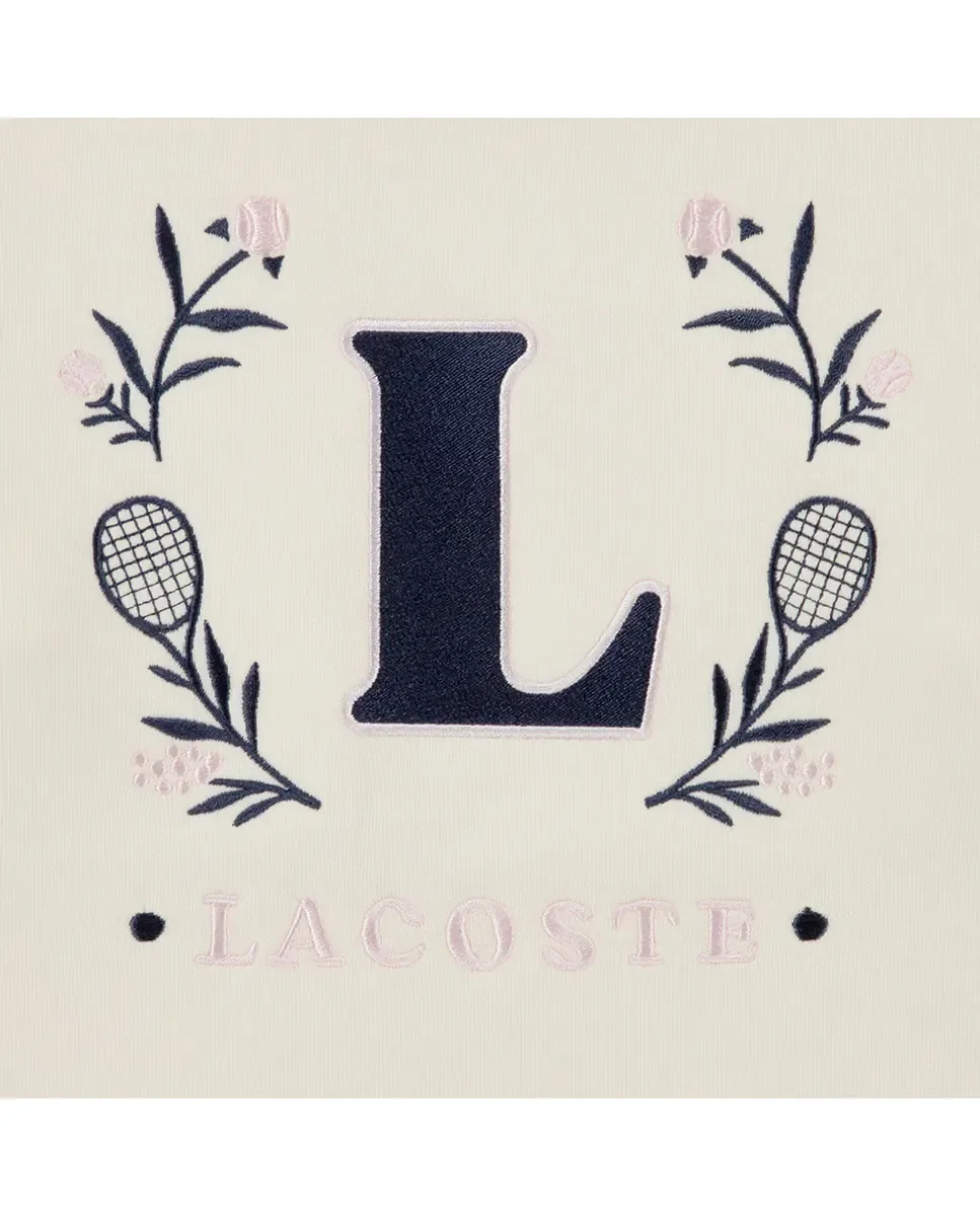 Оверсайз свитер с круглым вырезом из сетчатого трикотажа Lacoste, белый — фото 3