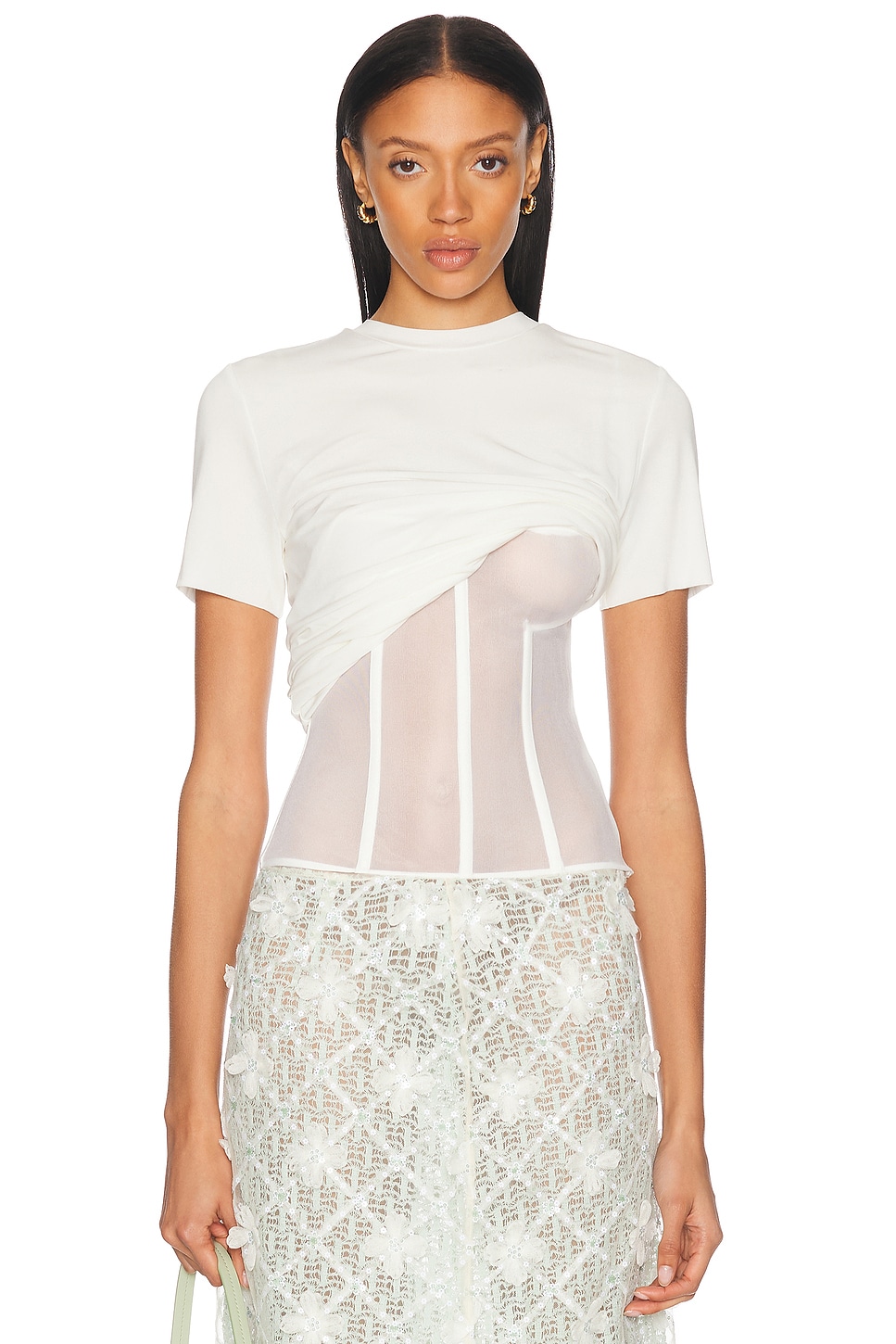 

Облегающая футболка с корсетом из джерси Christopher Esber, White