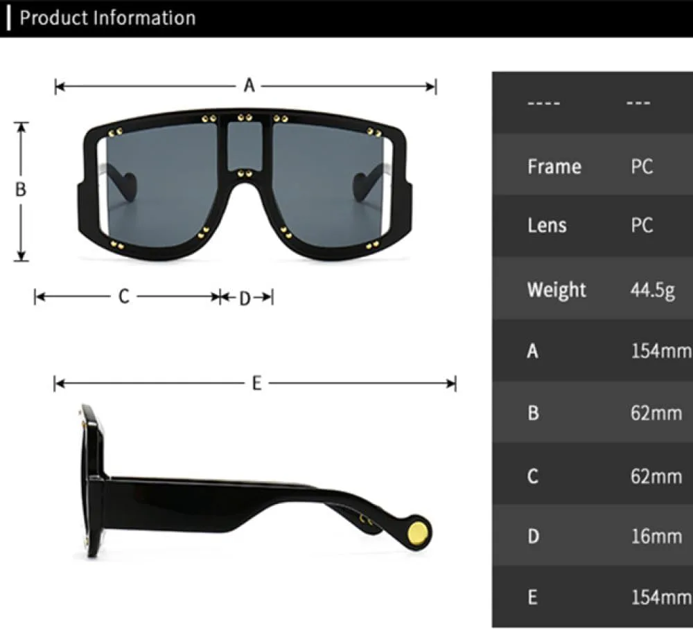 

MUTYNE Винтажные большие квадратные цельные солнцезащитные очки класса люкс для женщин с заклепками, декоративные градиентные очки для мужчин, Champagne Tea