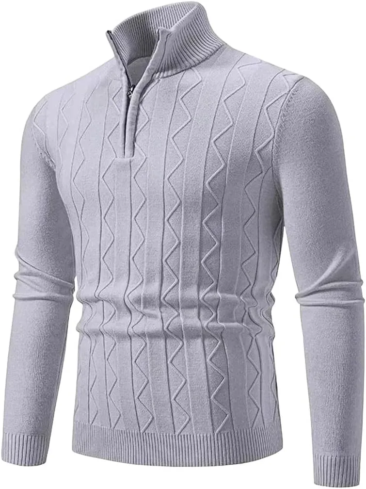 

Мужской свитер с четвертью молнии — вязаный, с высоким воротником, облегающий, для зимы