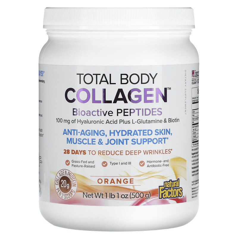 

Natural Factors, Total Body Collagen, биоактивные пептиды, апельсин, 500 г (1 фунт 1 унция)