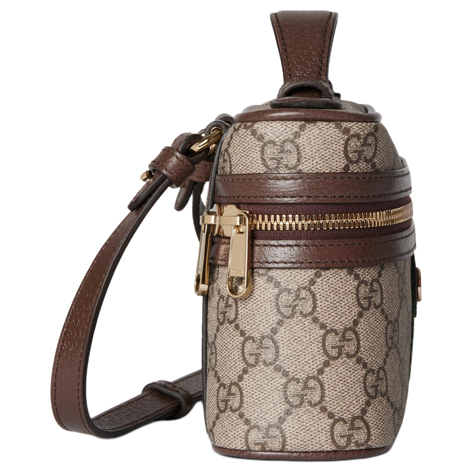 GUCCI Сумка через плечо Ophidia Fabric, кросс-боди, клатч, косметичка маленькая женская бежевая и коричневая — фото 3