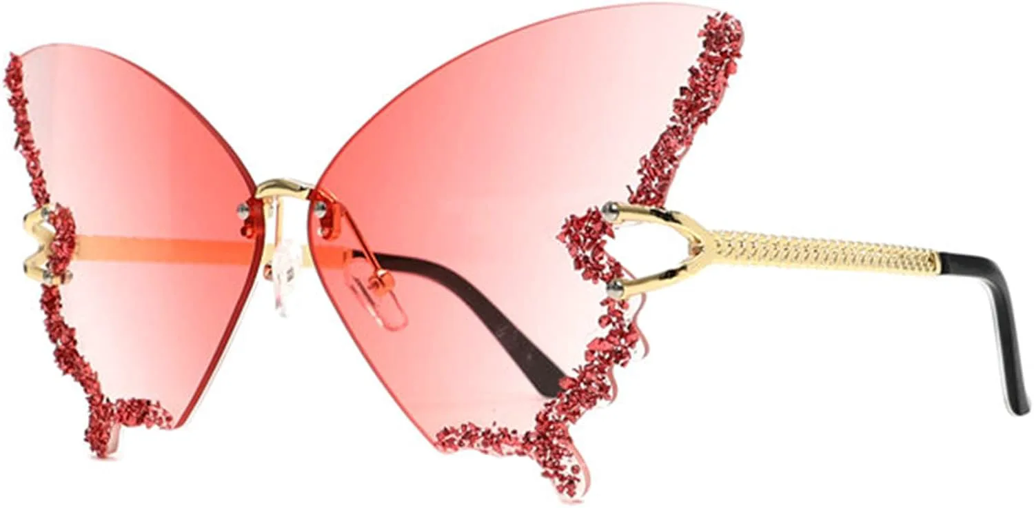 

Солнцезащитные очки Willochra Luxury Diamond Butterfly для женщин, винтажные, без оправы, большого размера, с защитой от УФ-излучения UV400, 3pcs-purple&pink&blue