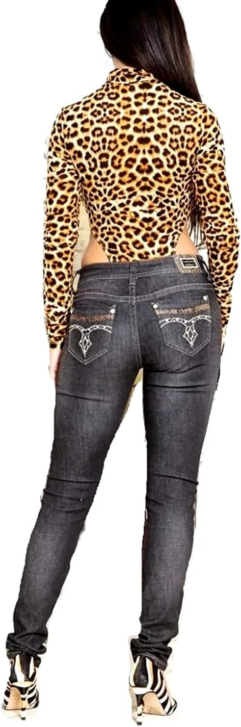 

Женские рваные джинсы Bootcut Mid Rise с эффектом винтаж и стразами на карманах S96-PB SEXY COUTURE