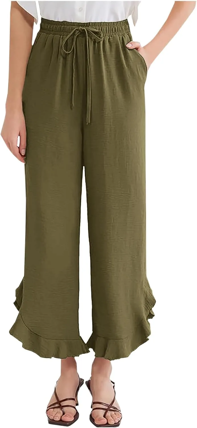 

Женские брюки с высокой талией и рюшами