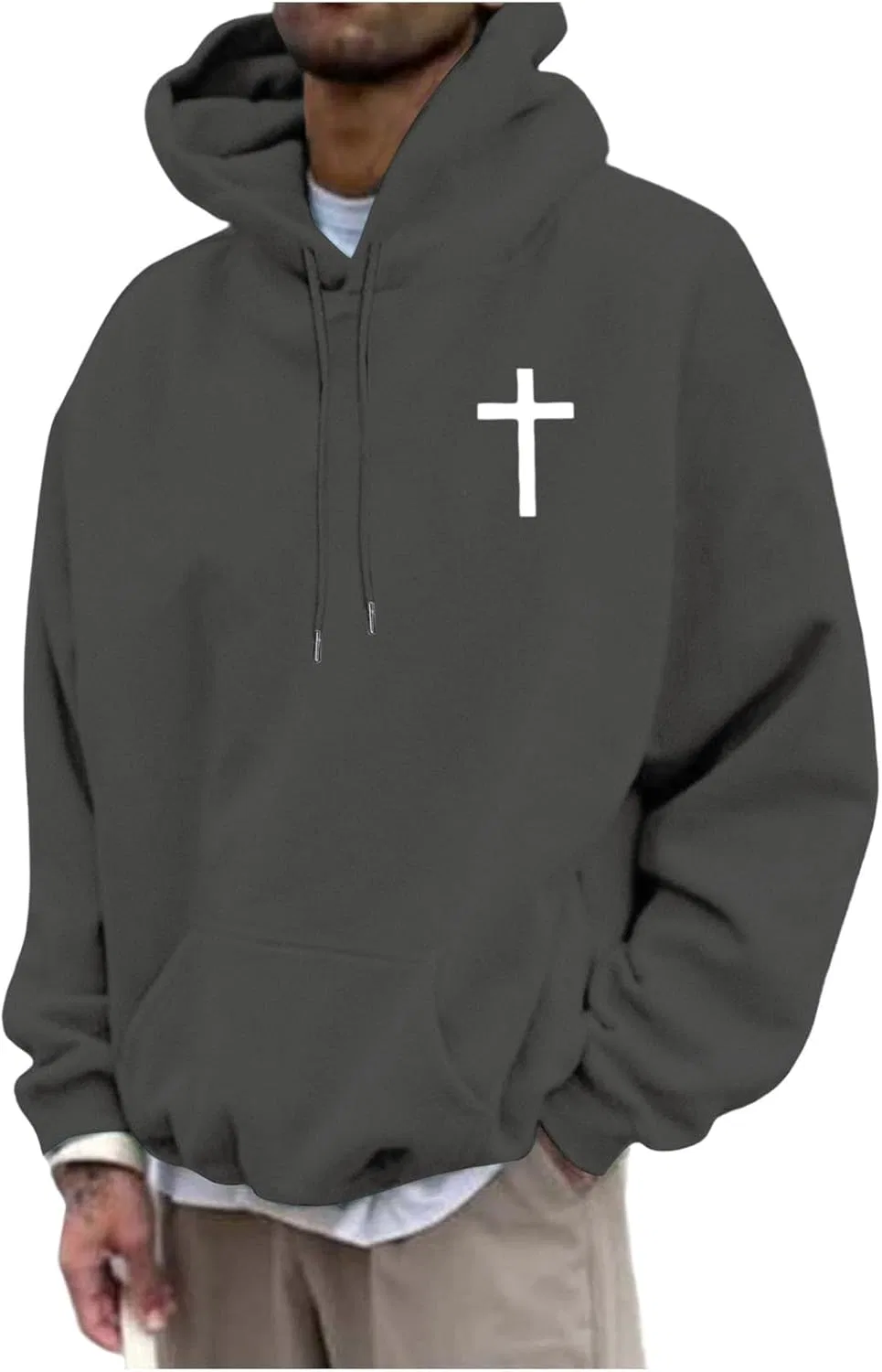 Худи мужское с принтом Cross, Dark Gray