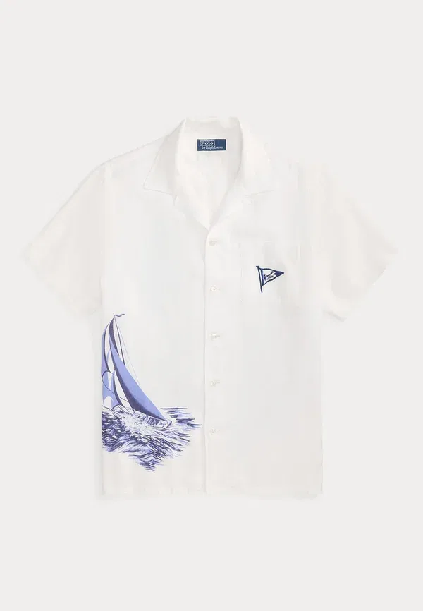 Рубашка кэмп Polo Ralph Lauren, классическая посадка, лён, винтажный морской парус — фото 4