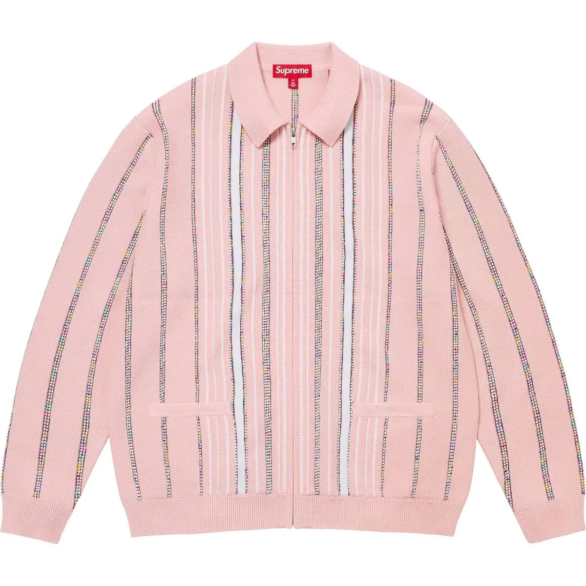 Кардиган со спиральными полосками на молнии Supreme, розовый — фото 3