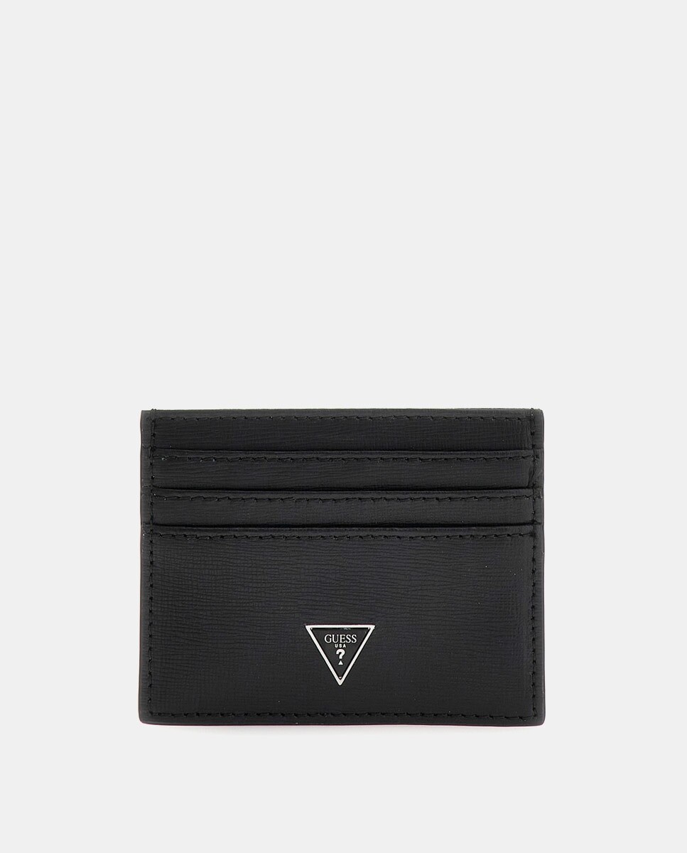 

Визитница из черной кожи с логотипом Guess, черный
