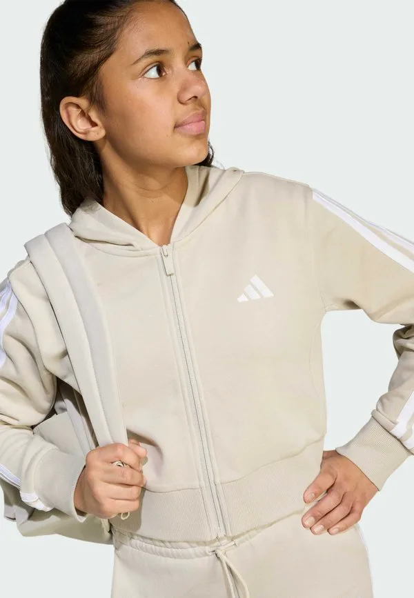 Jg 3 полоски, укороченная толстовка на молнии Adidas Sportswear, Beige White — фото 4