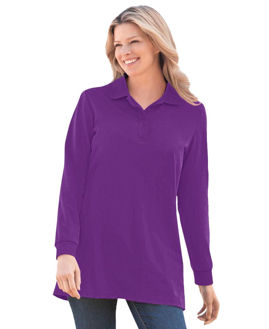 

Женская рубашка-поло с длинными рукавами больших размеров Woman Within, Purple orchid