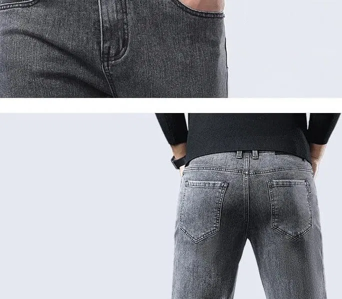Джинсы прямые повседневные Men’s Winter Thick Jeans, серый — фото 4